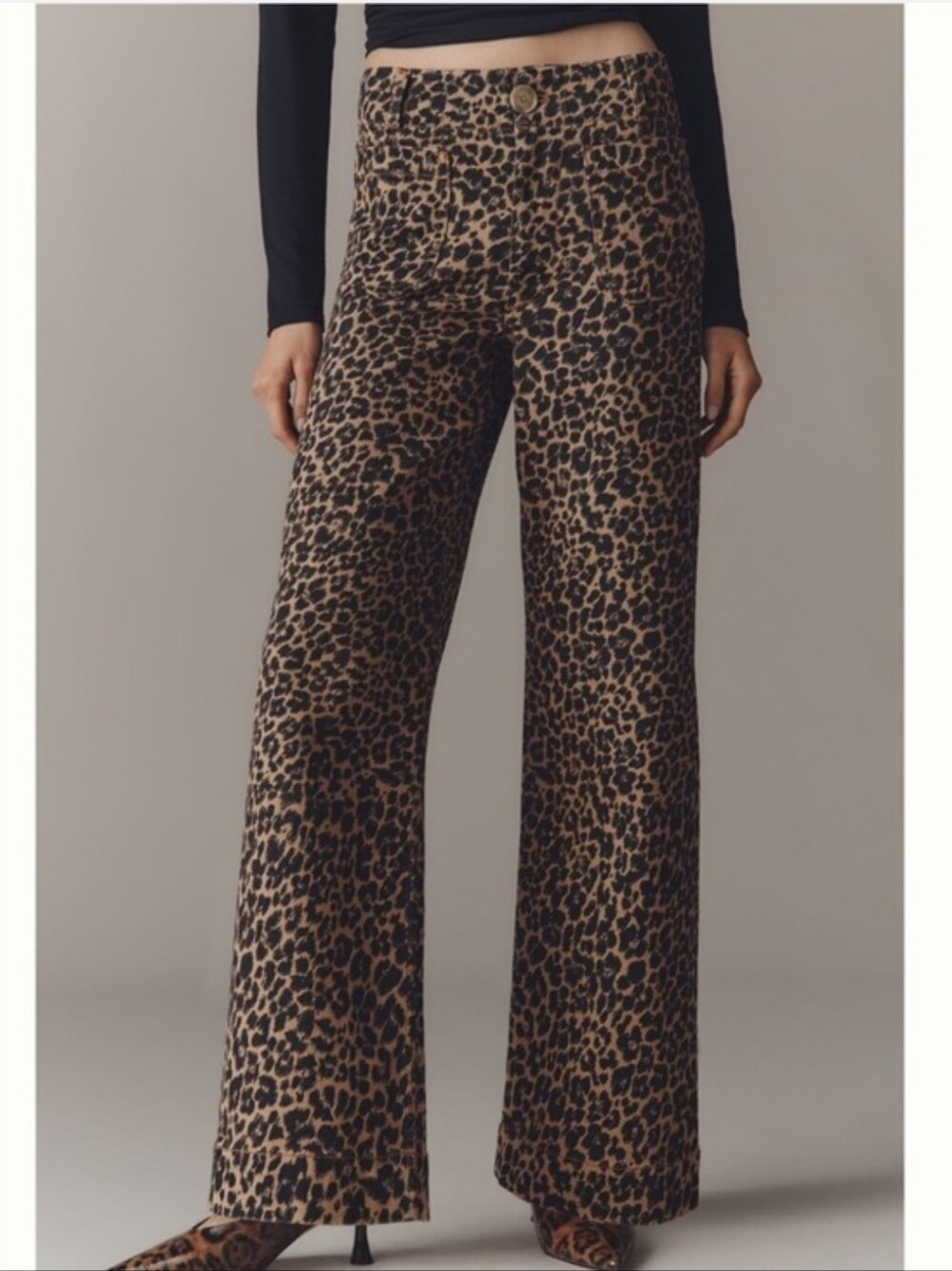 Anthropologie Maeve Colette Full Length Leopard-Print Wide-Leg Pants Size 29
